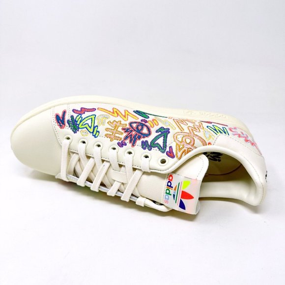 Adidas Originals Stan Smith Pride LGBTQ Cream White Graffiti Mens Shoes GX6394 - Picture 4 of 6